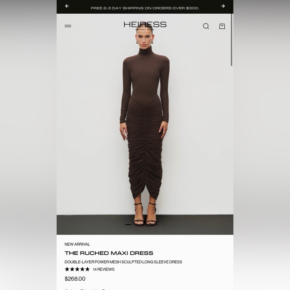 Heiress brown ruched maxi dress